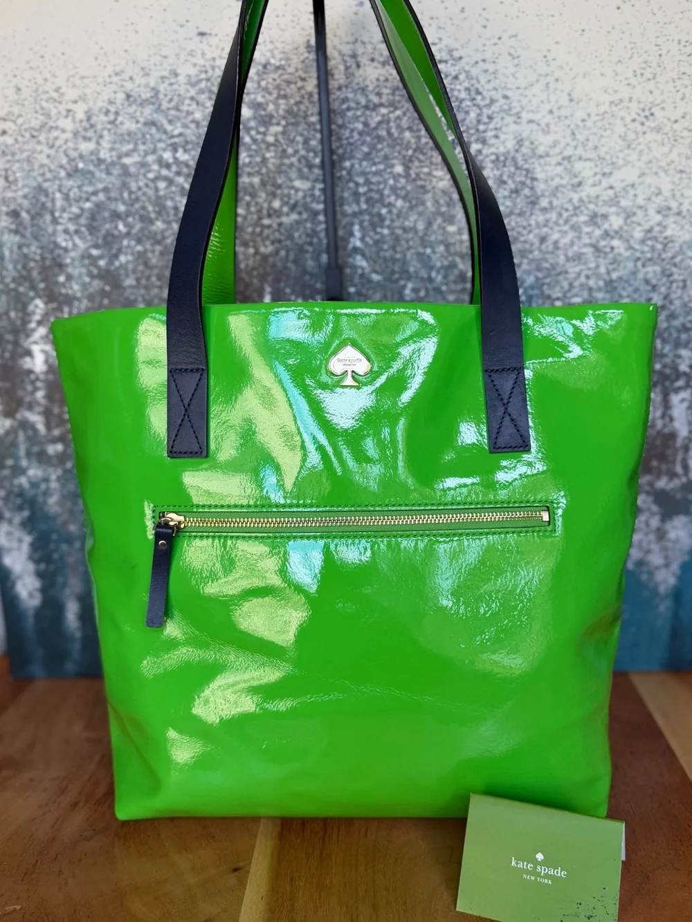 Kate Spade Rare Collectible Flicker Bon Shopper Storybook Lining Navy Green